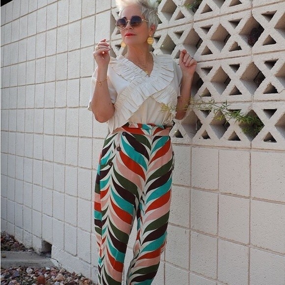 Anthropologie Hutch Raven Printed Tapered Trousers Women's Size 12 Linen Pants - Picture 2 of 10